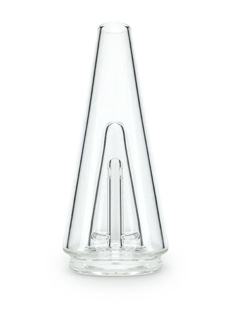 Clear replacement glass cone for Puffco Peak vaporizer on white background