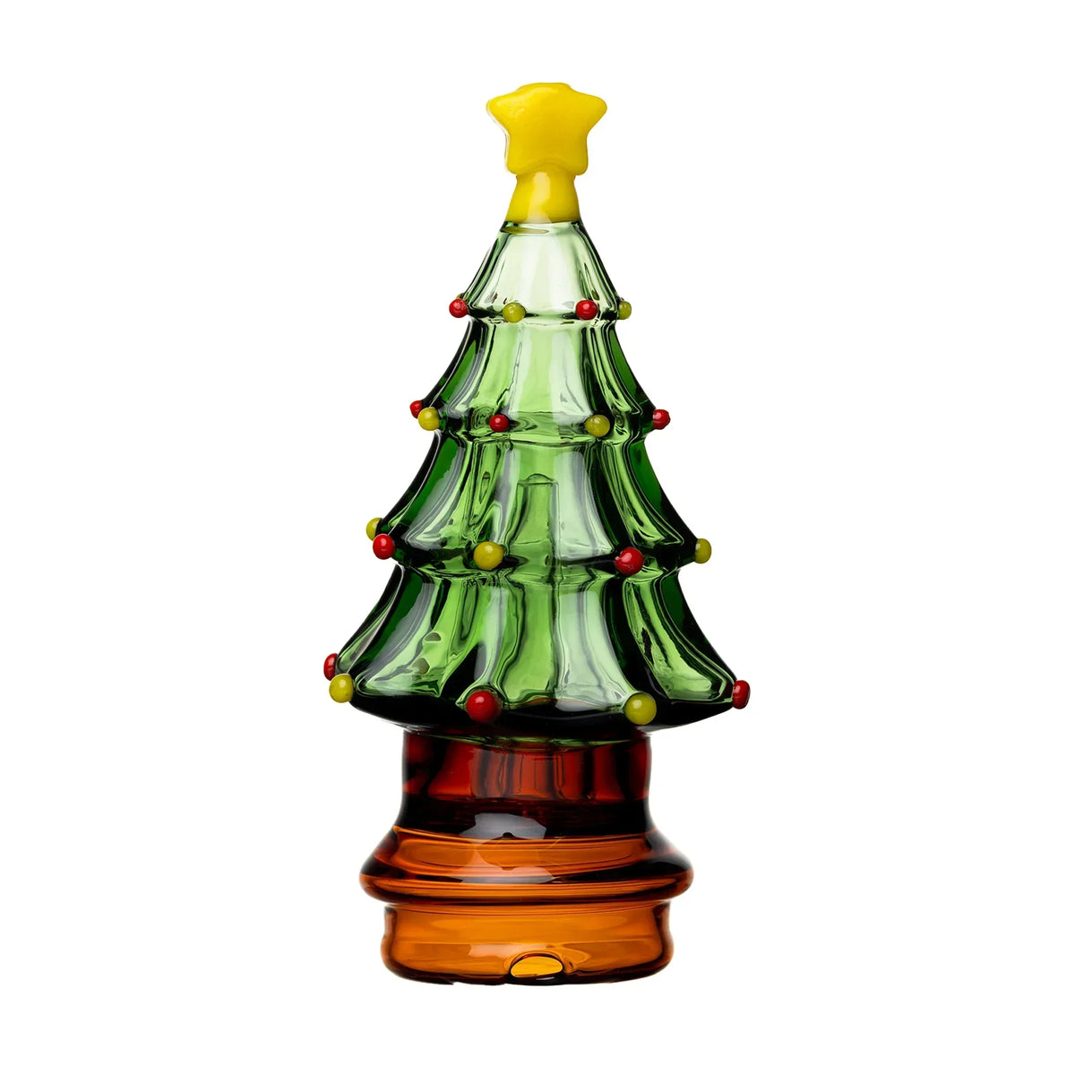 Hand-blown glass Christmas tree dab rig with star topper and holiday accents