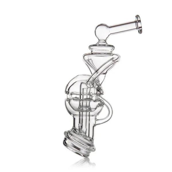 Clear glass recycler water pipe with bent neck and intricate percolator design