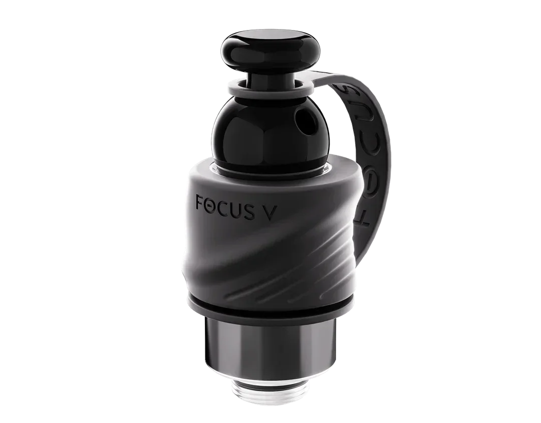 Focus V black glass carb cap vaporizer accessory on a black background