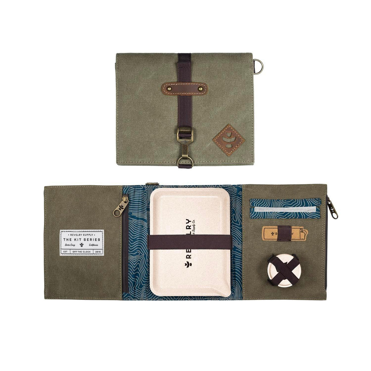 Olive green smell-proof pouch organizer with compartments for tools and accessories