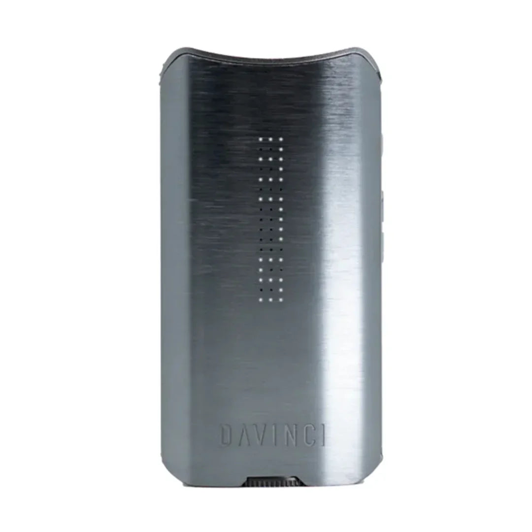 Sleek silver portable vaporizer with LED display and brushed metal finish