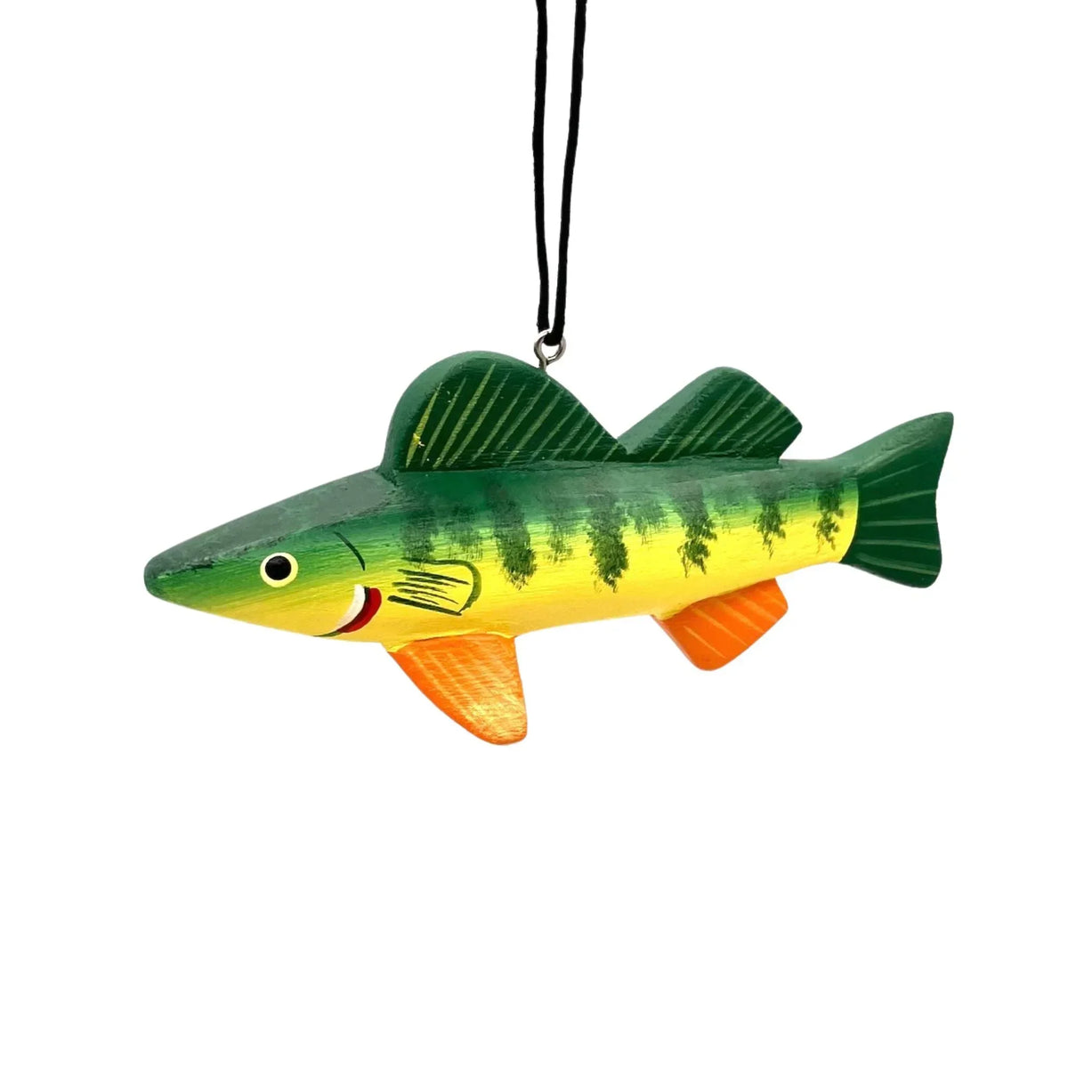 Colorful fish-shaped hanging ornament with green, yellow, and orange paint details