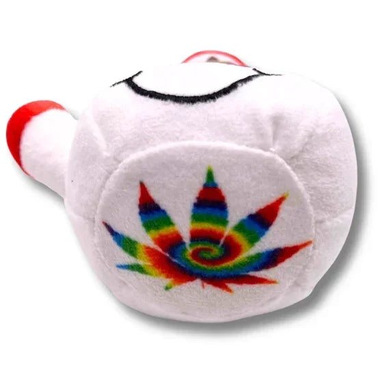 White plush toy pipe with rainbow leaf and spiral design, soft glass accessory decor.