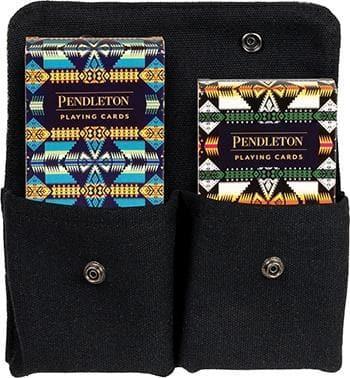 Pendleton playing cards set in black canvas pouch with geometric designs