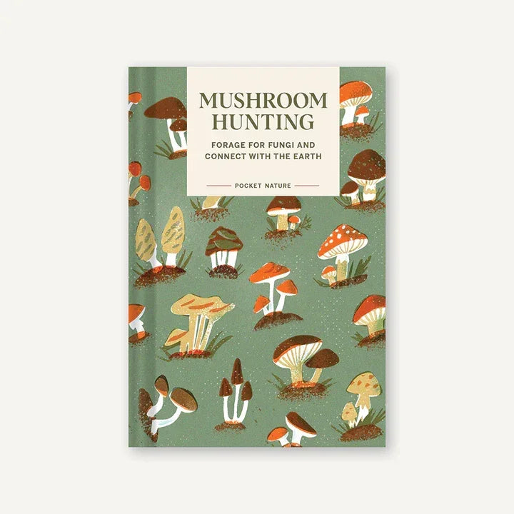 Mushroom Hunting book cover with illustrated mushrooms on a green background, nature guide