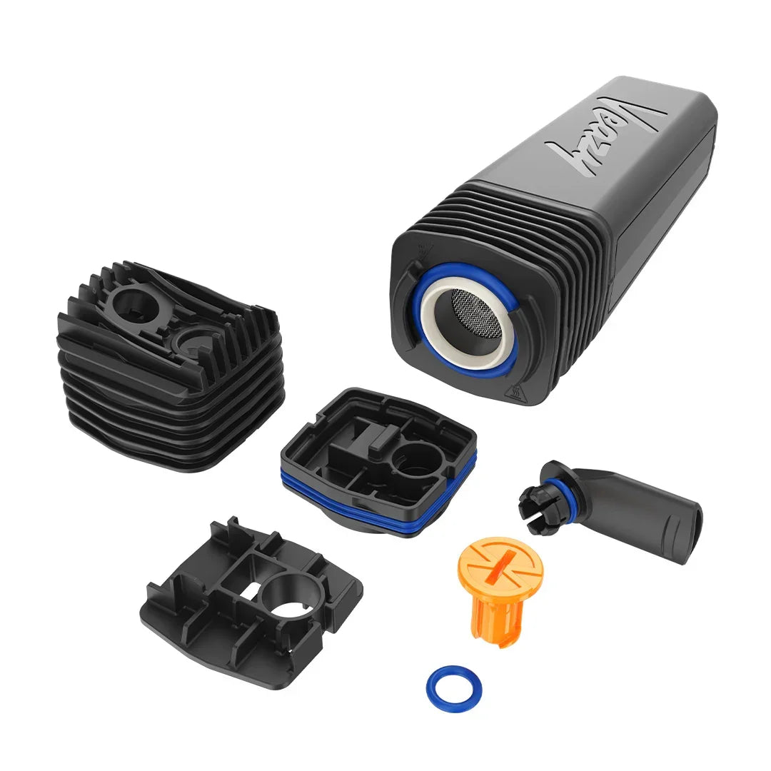 Portable vaporizer device with black body, cooling unit, and colorful detachable parts