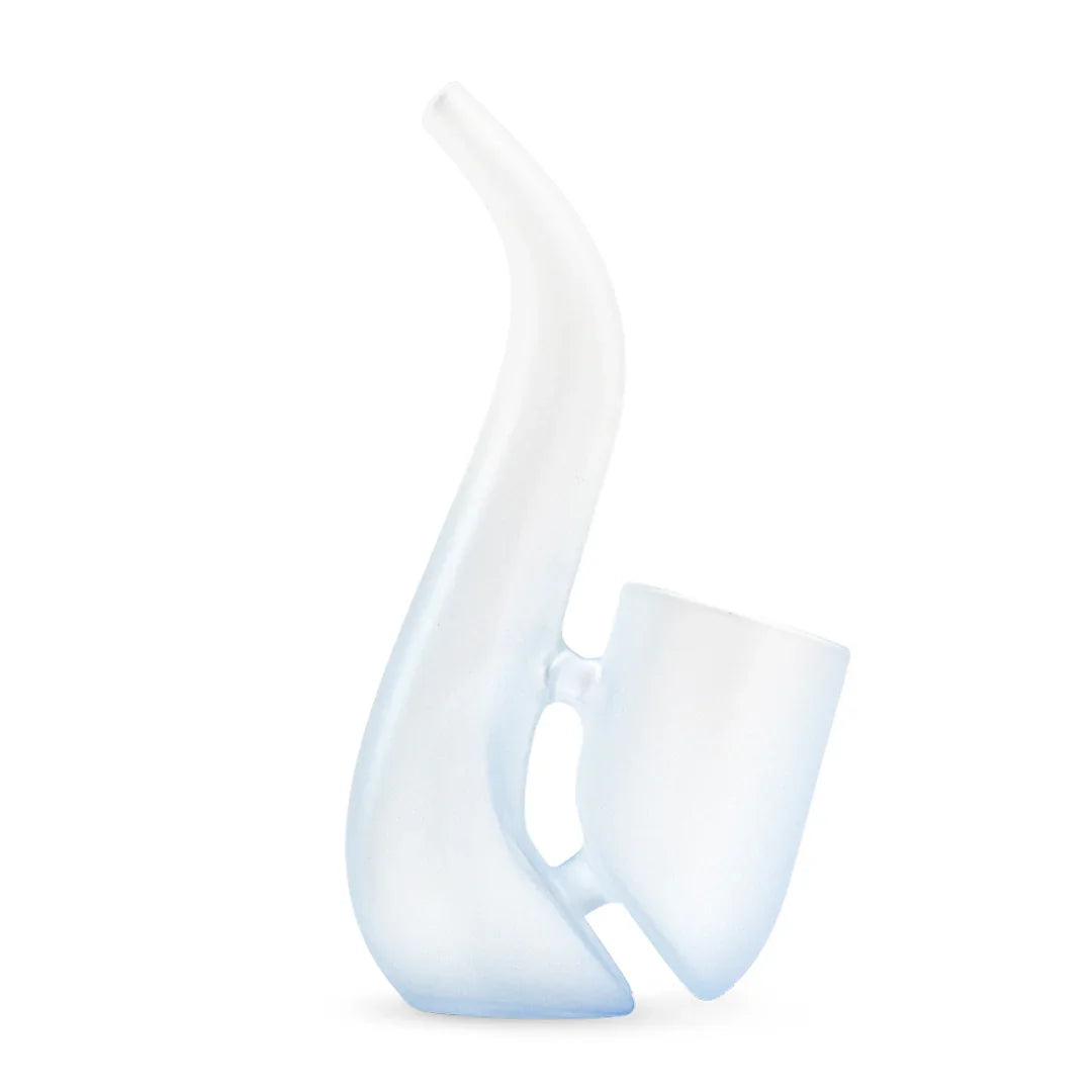 Frosted glass hand pipe with modern, curved design for smoking accessories enthusiasts