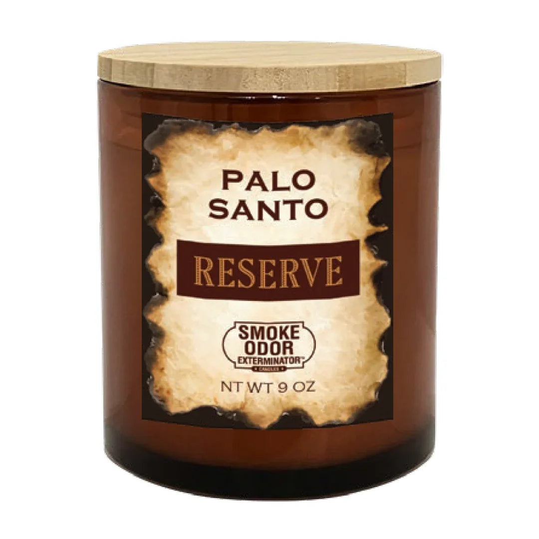 Palo Santo Reserve smoke odor eliminating candle with bamboo lid, 9 oz jar