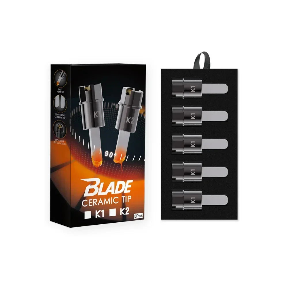 Blade ceramic tips 5-pack for vaporizers, K1 and K2 ceramic coils in retail packaging