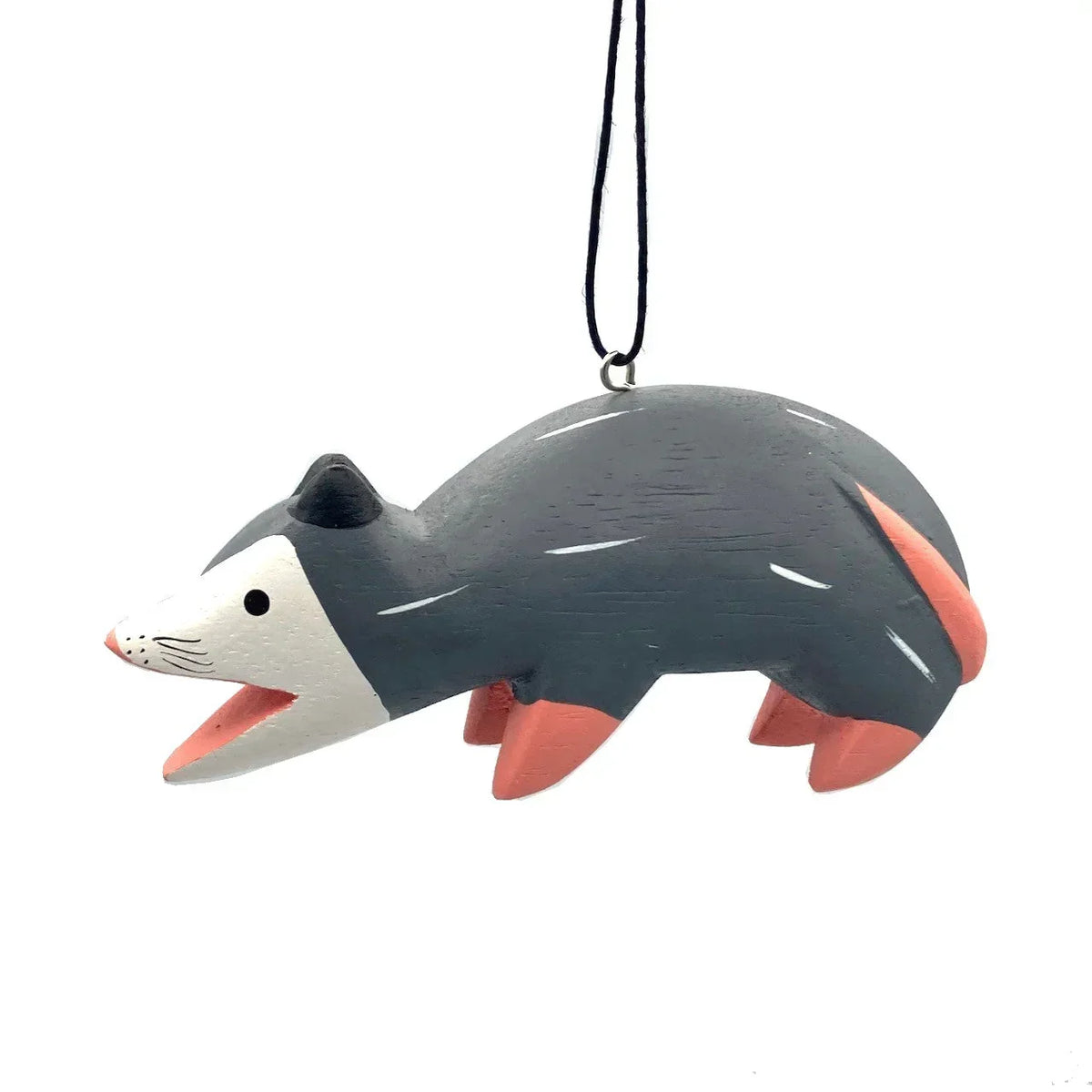 Handcrafted possum ornament with painted details and hanging string, novelty gift decor