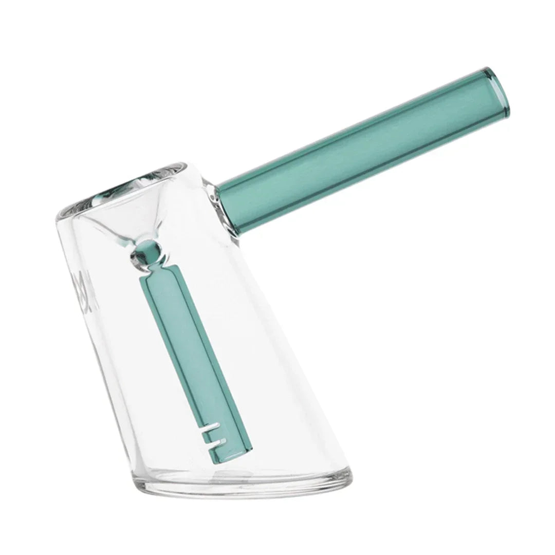 Clear and teal glass hand pipe with built-in perc for smoking accessories