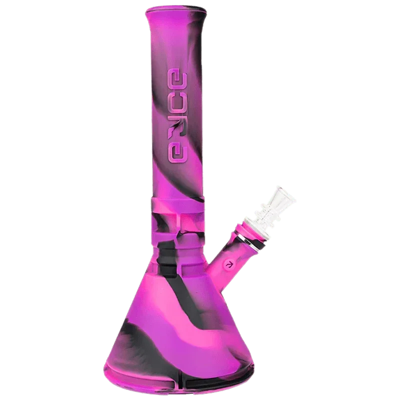Pink and black beaker bong with logo, glass bowl, modern smoke accessory