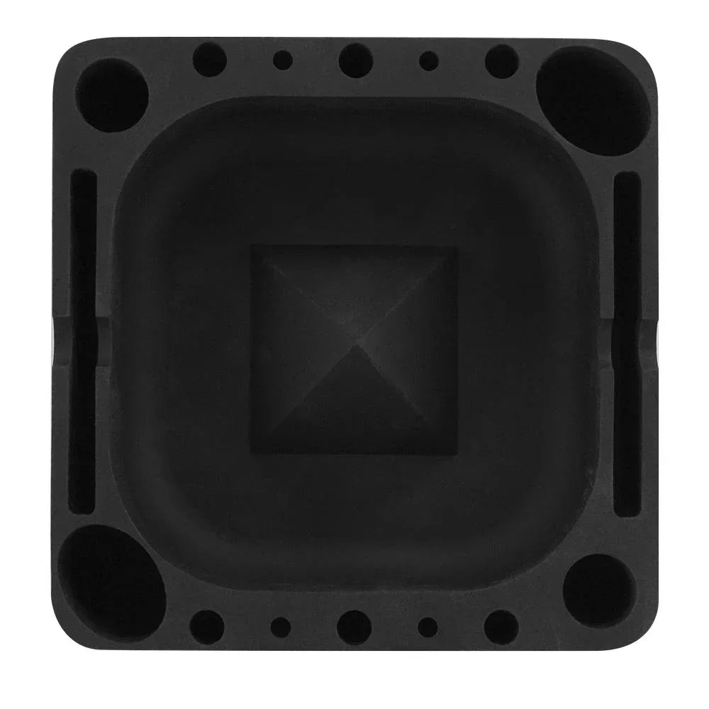 Black silicone square ashtray with multiple tool slots and rounded holders