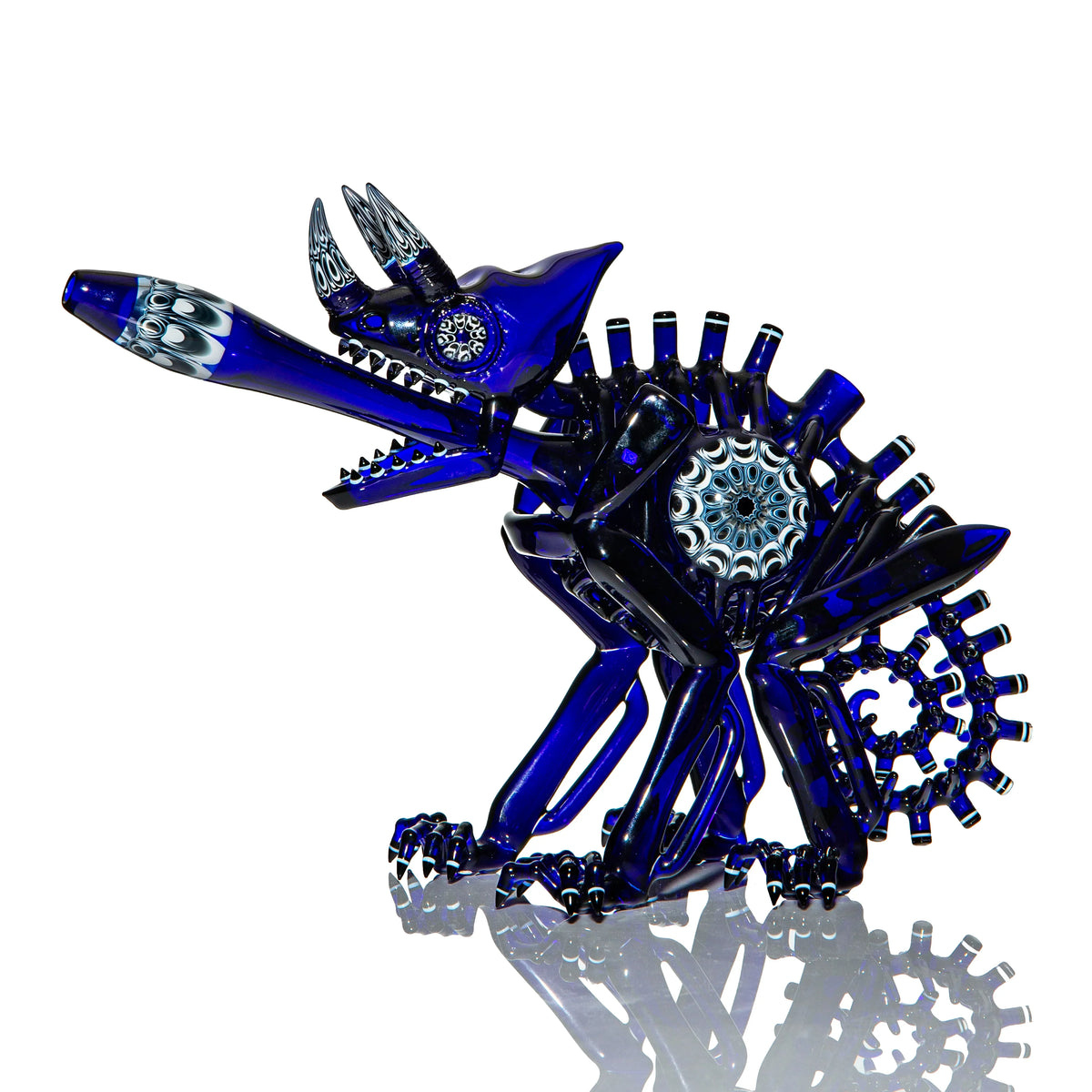 Chameleon and cobalt hand-blown glass dab rig by Akio x Yoshinori Kondo