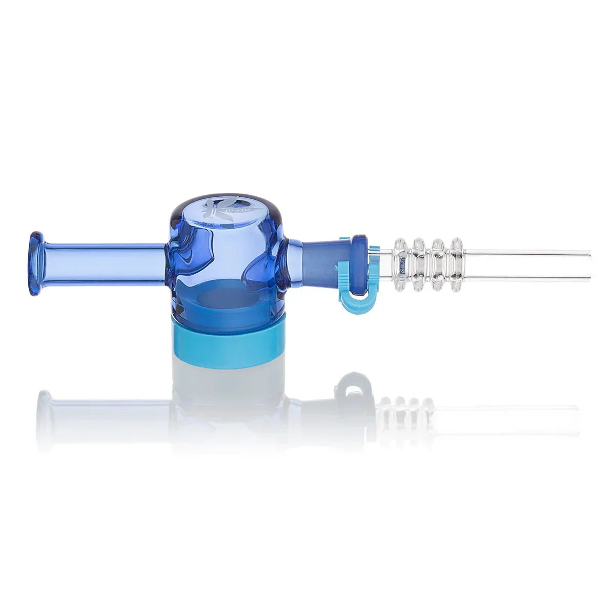 Blue and clear glass nectar collector with detachable mouthpiece and percolator