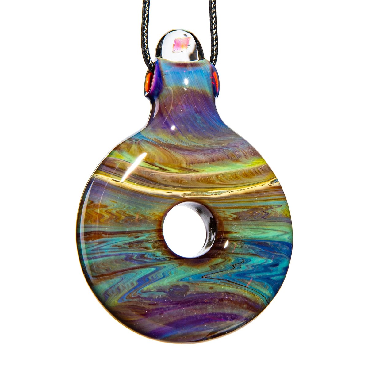 Hand-blown glass Donut Pendant by Nate Dizzle