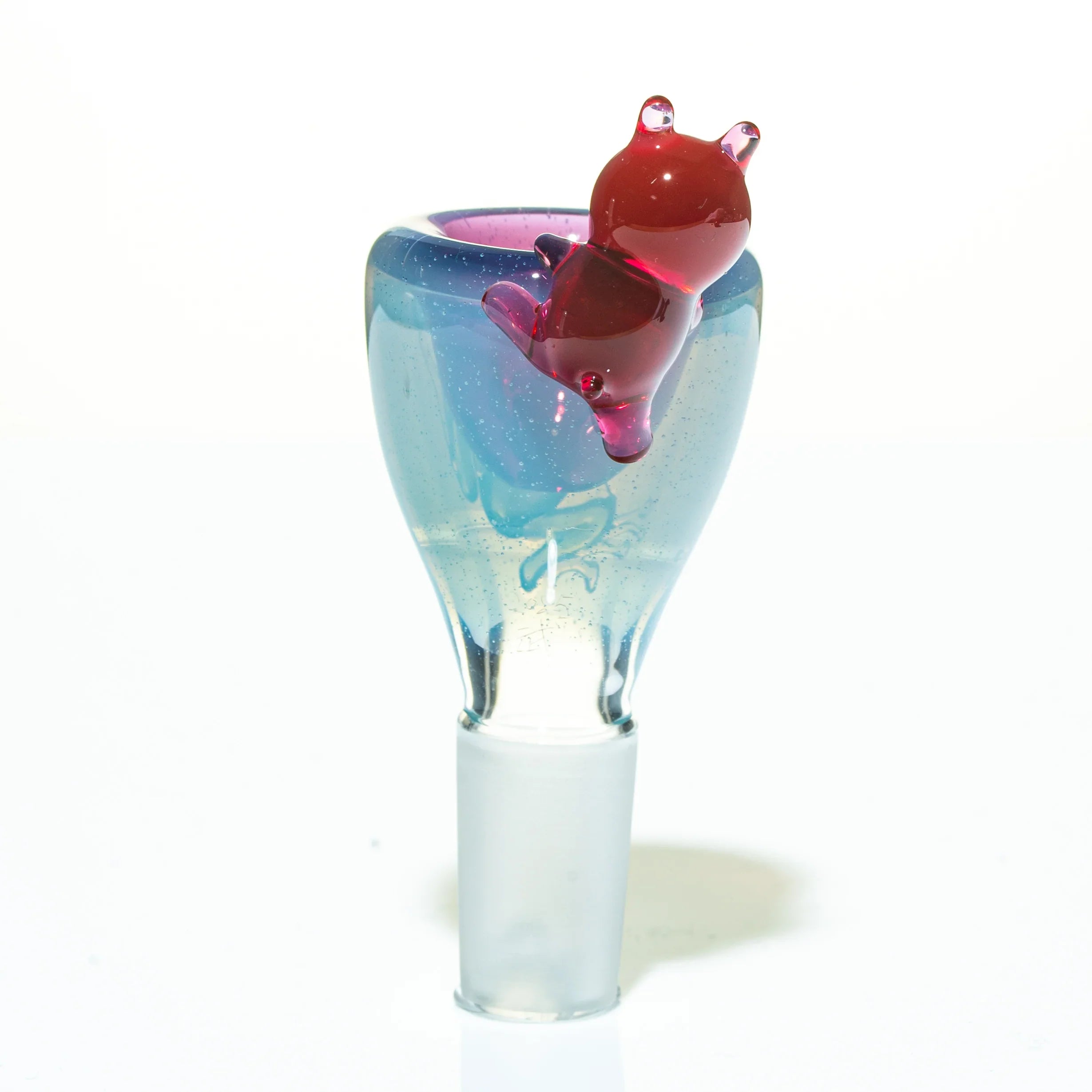 Colorful glass slide bowl with pink frog accent, 14mm size, for water pipes