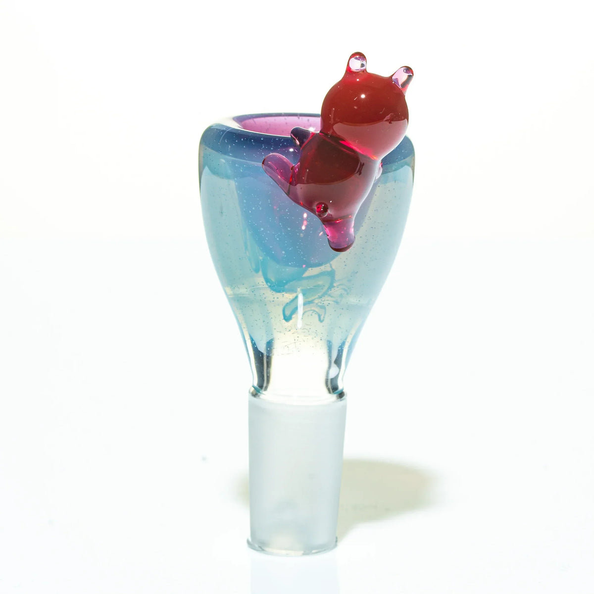 Colorful glass slide bowl with pink frog accent, 14mm size, for water pipes