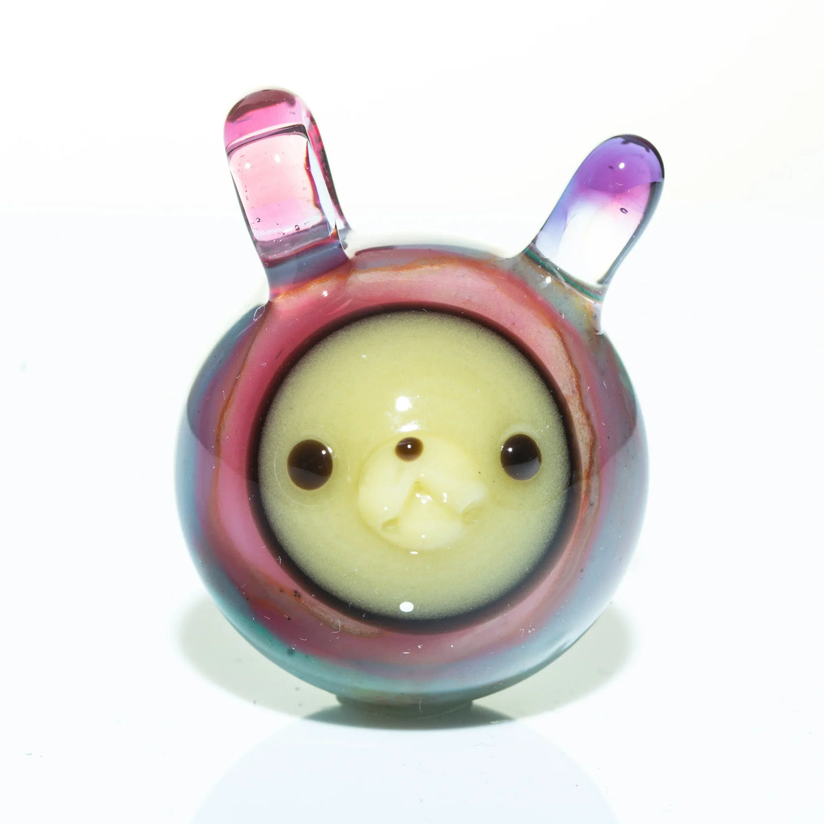 Purple glass pendant with animal face, cotton candy colors, artistic handcrafted design