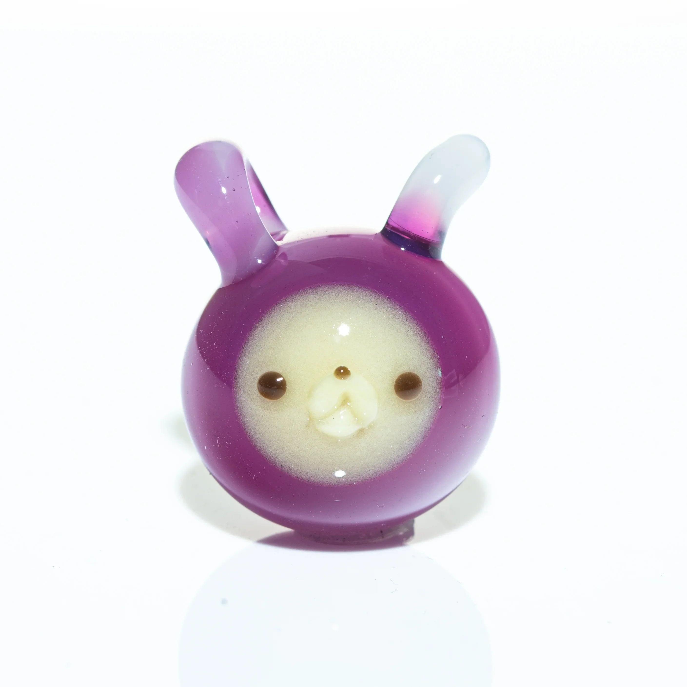 Purple glass pendant with bunny ears and a cute animal face, art glass accessory