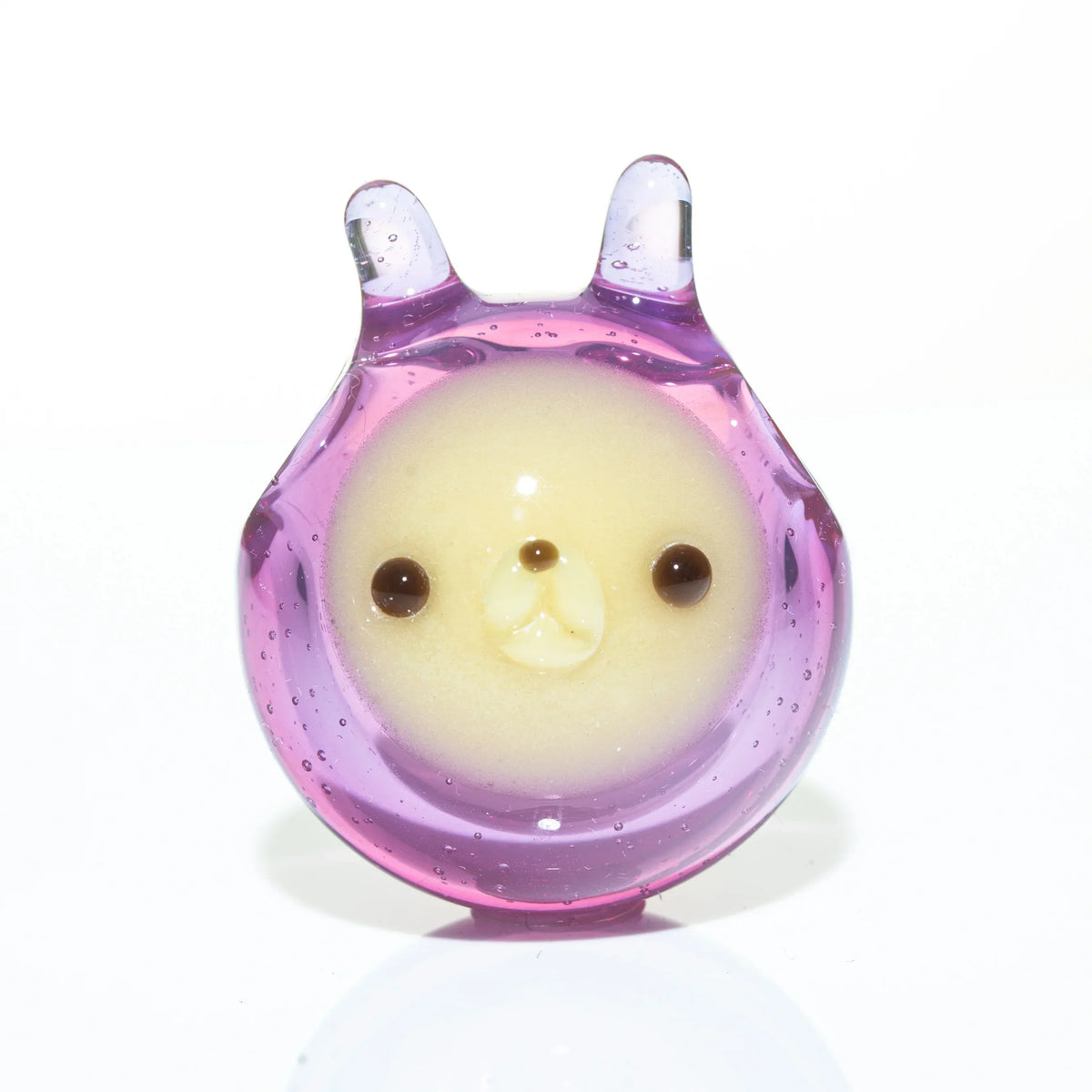 Telemagenta glass pendant with cute animal face, fumed yellow center, unique art glass jewelry