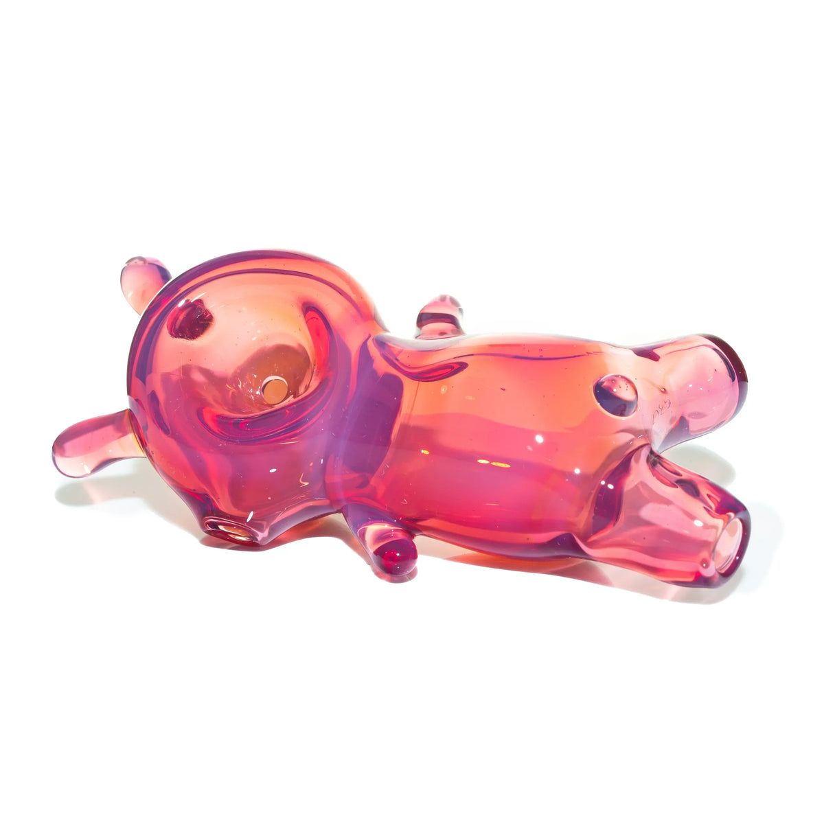 Pink glass animal-shaped pipe with glossy finish on white background
