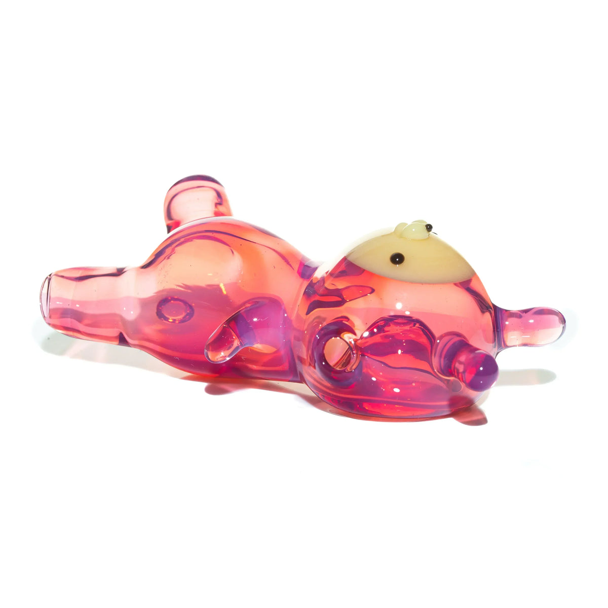 Telemagenta glass animal spoon pipe with cartoon face on white background
