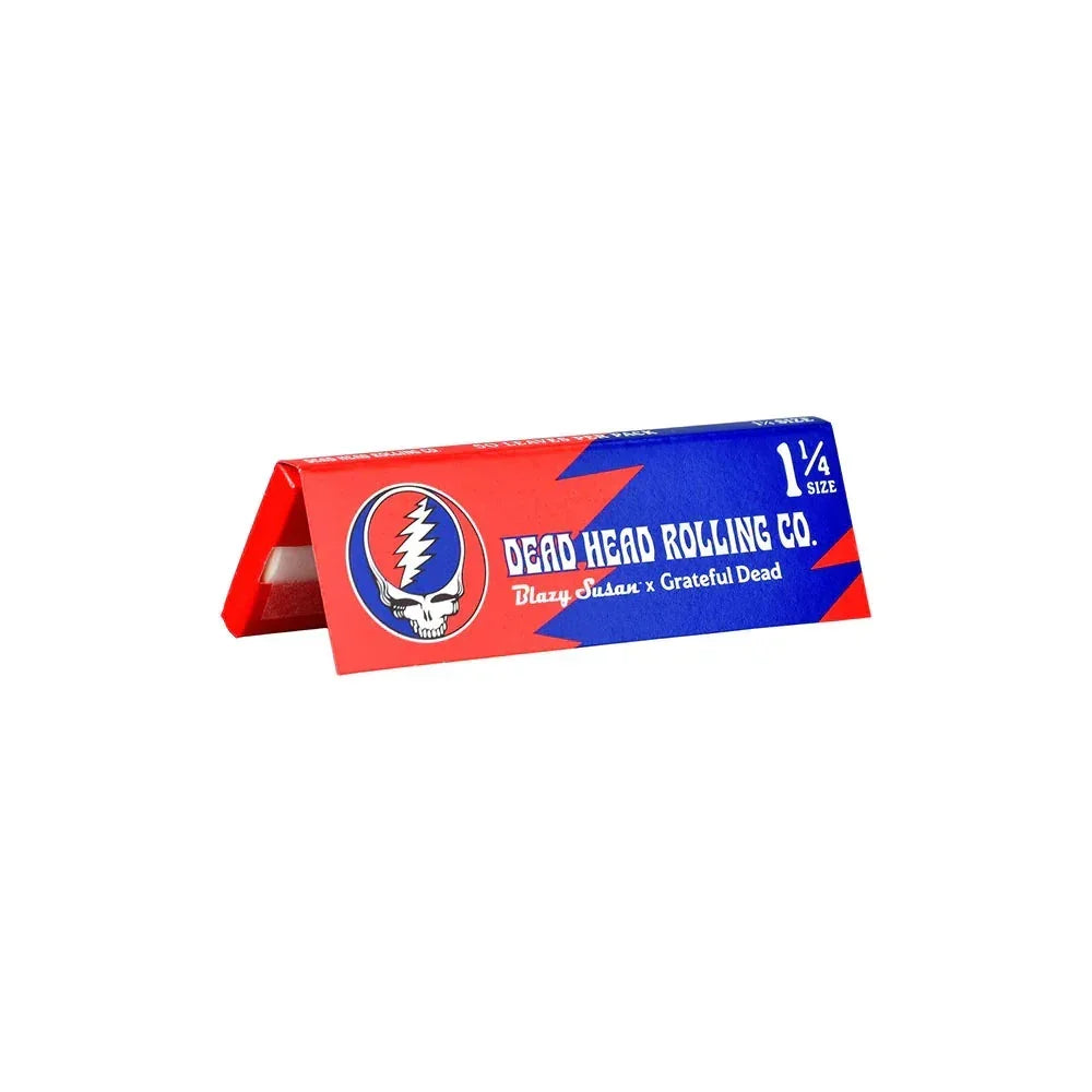 Dead Head Rolling Co. 1 1/4 size red and blue rolling papers pack with Grateful Dead logo