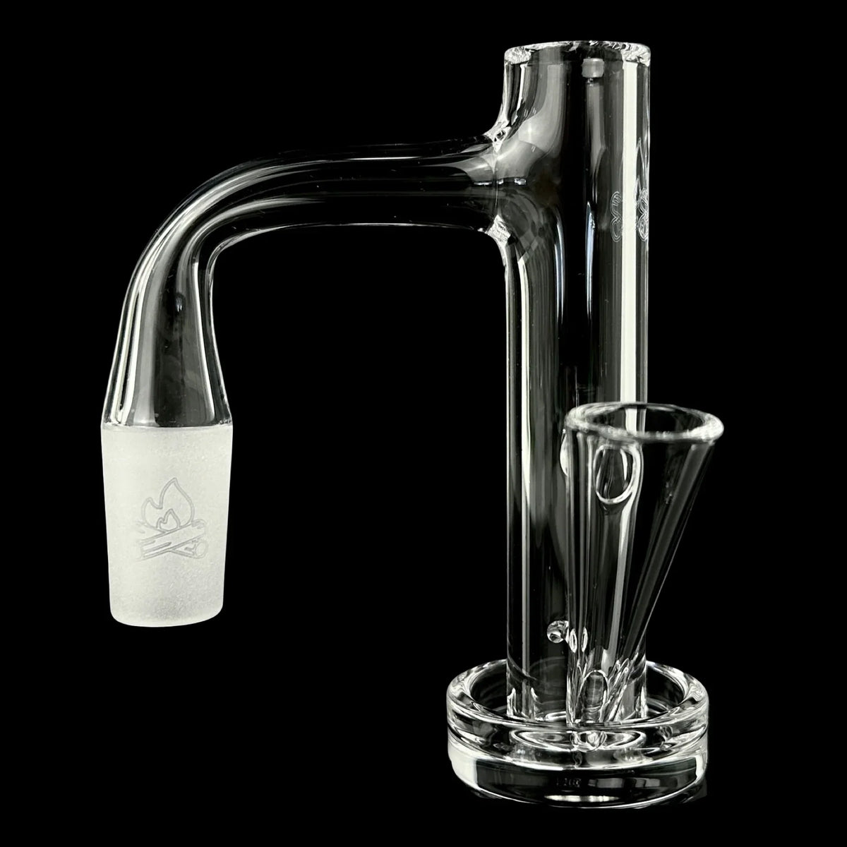 Clear glass smoking pipe accessory on black background, modern minimalist design.