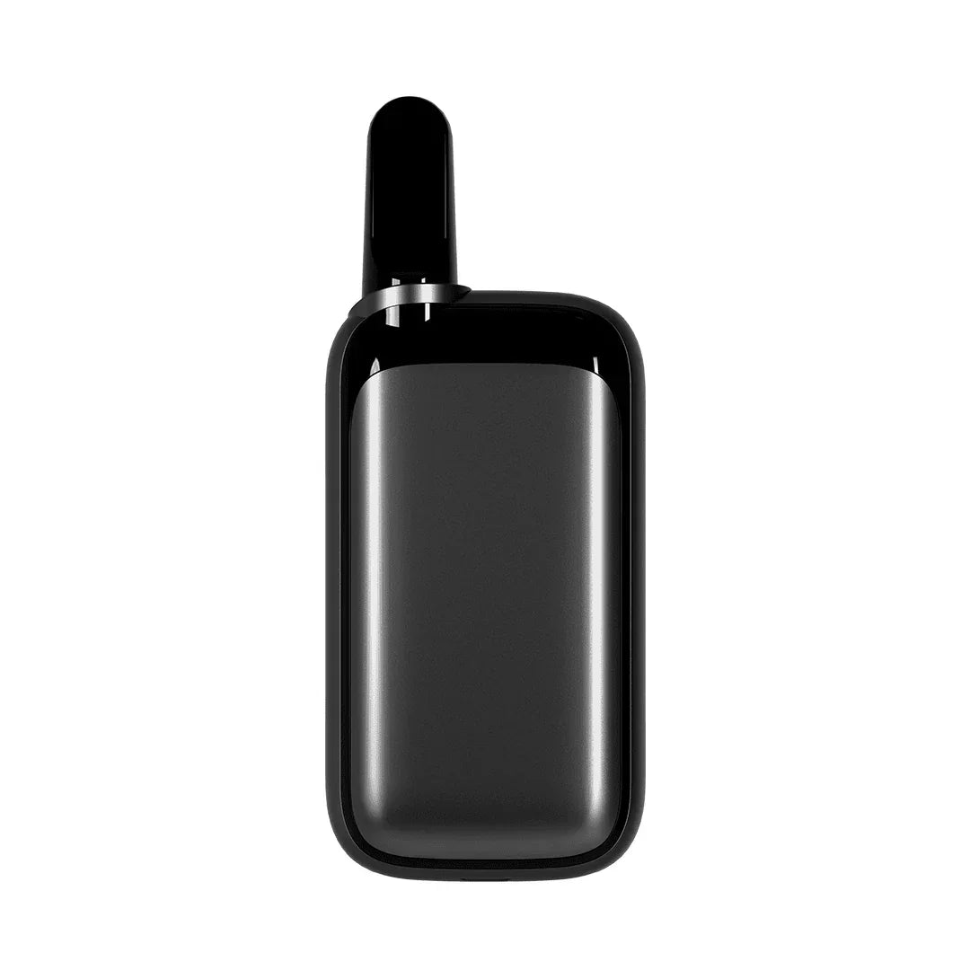 Sleek black portable vaporizer with mouthpiece, minimalist design on white background
