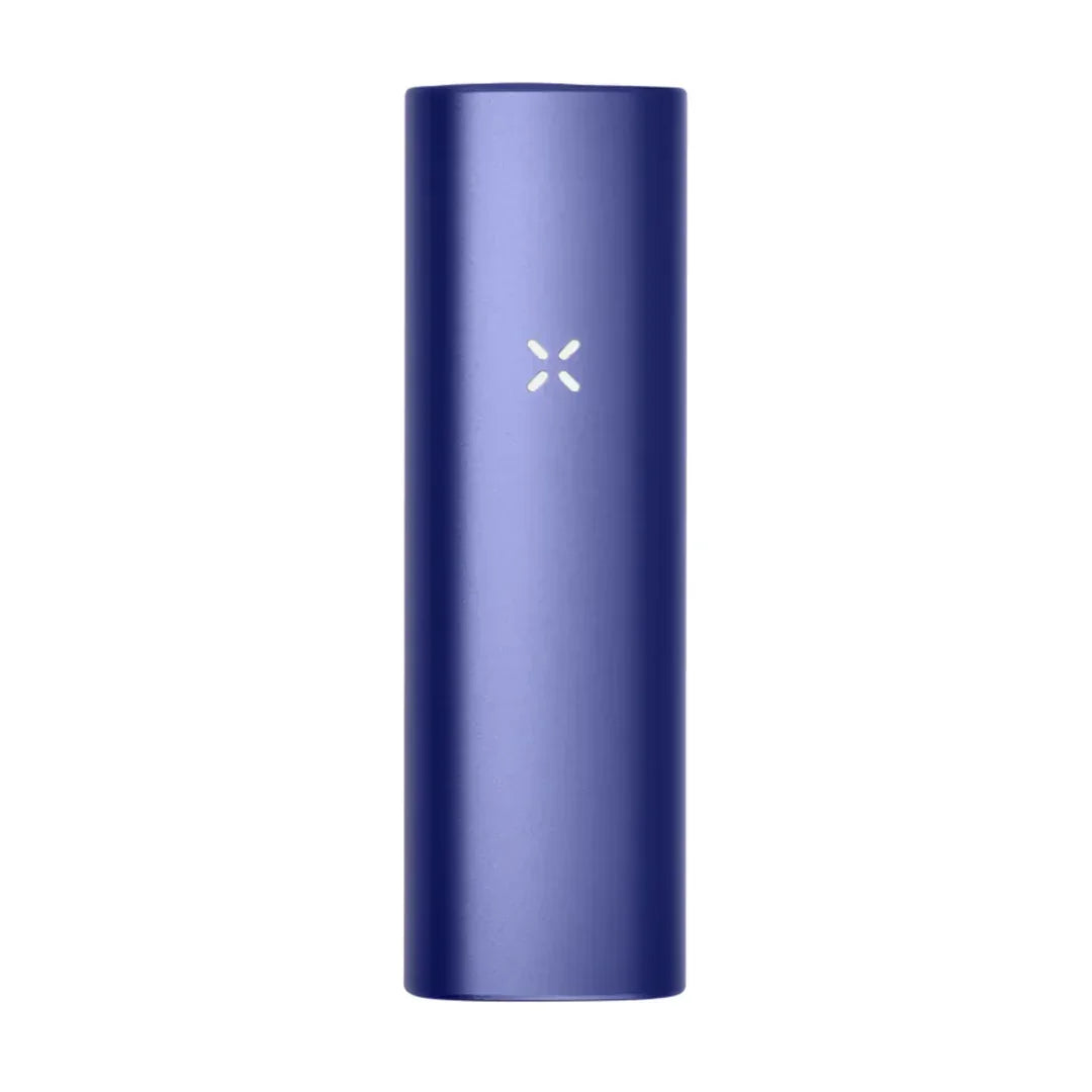 Blue portable dry herb vaporizer with LED indicator, minimalist design on white background