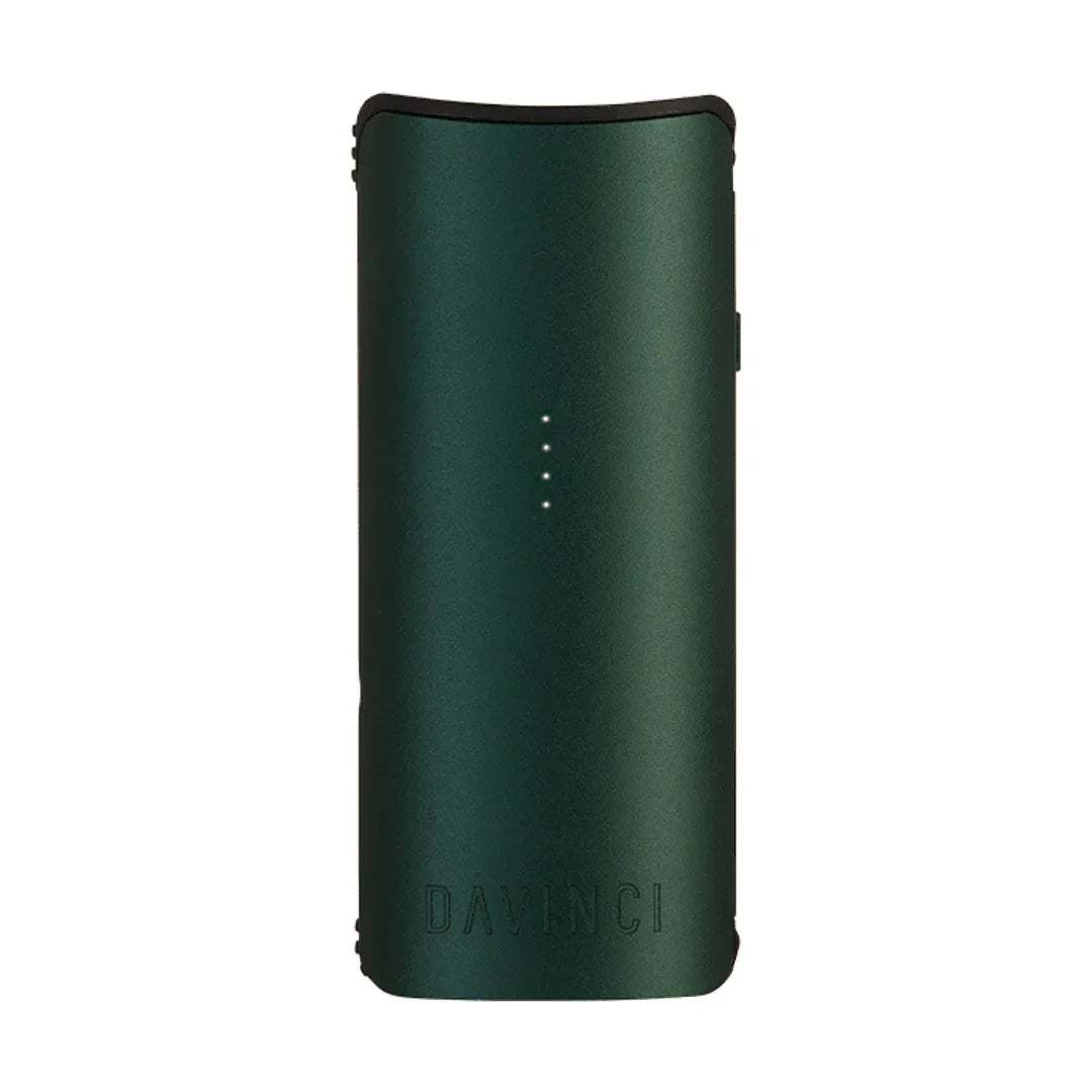 Green DaVinci portable vaporizer with LED lights, sleek design on white background