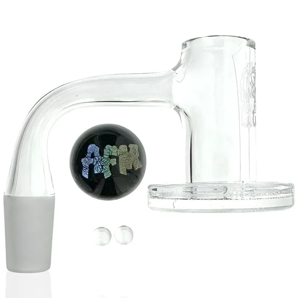 Clear glass quartz banger set with carb cap and terp pearls for dab rig attachment
