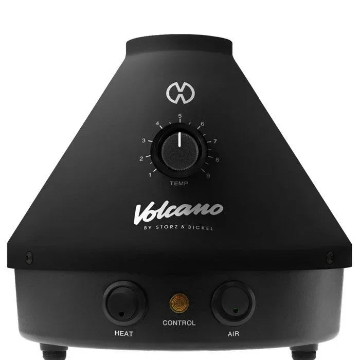 Black Volcano vaporizer with temperature dial and control buttons, desktop herbal vaporizer