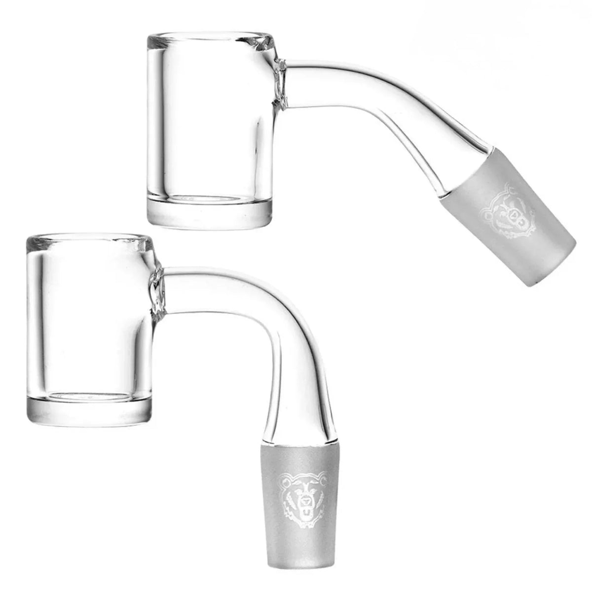 Clear quartz banger nails with frosted engraved bear logo, glass accessory for dab rigs