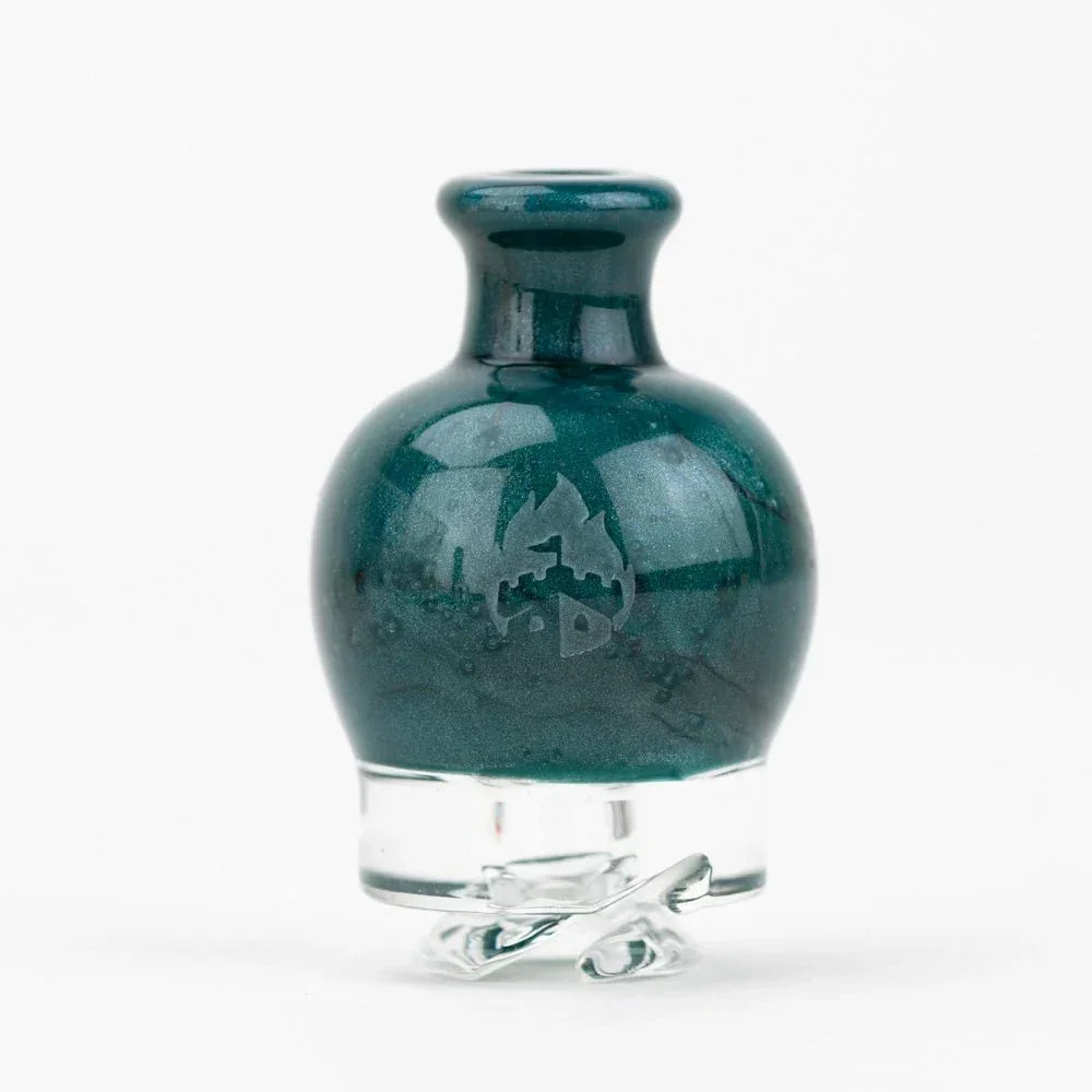 Green glass directional carb cap with etched flame design for dab rigs