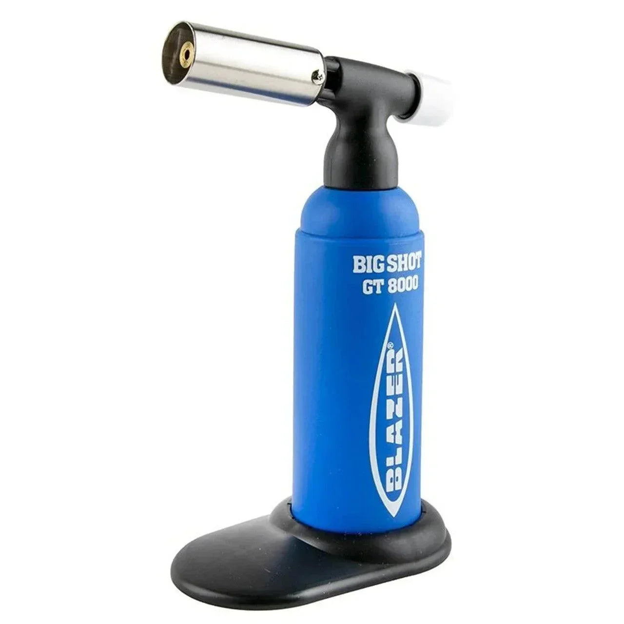Blue Blazer Big Shot GT 8000 torch with black base and stainless nozzle on white background.