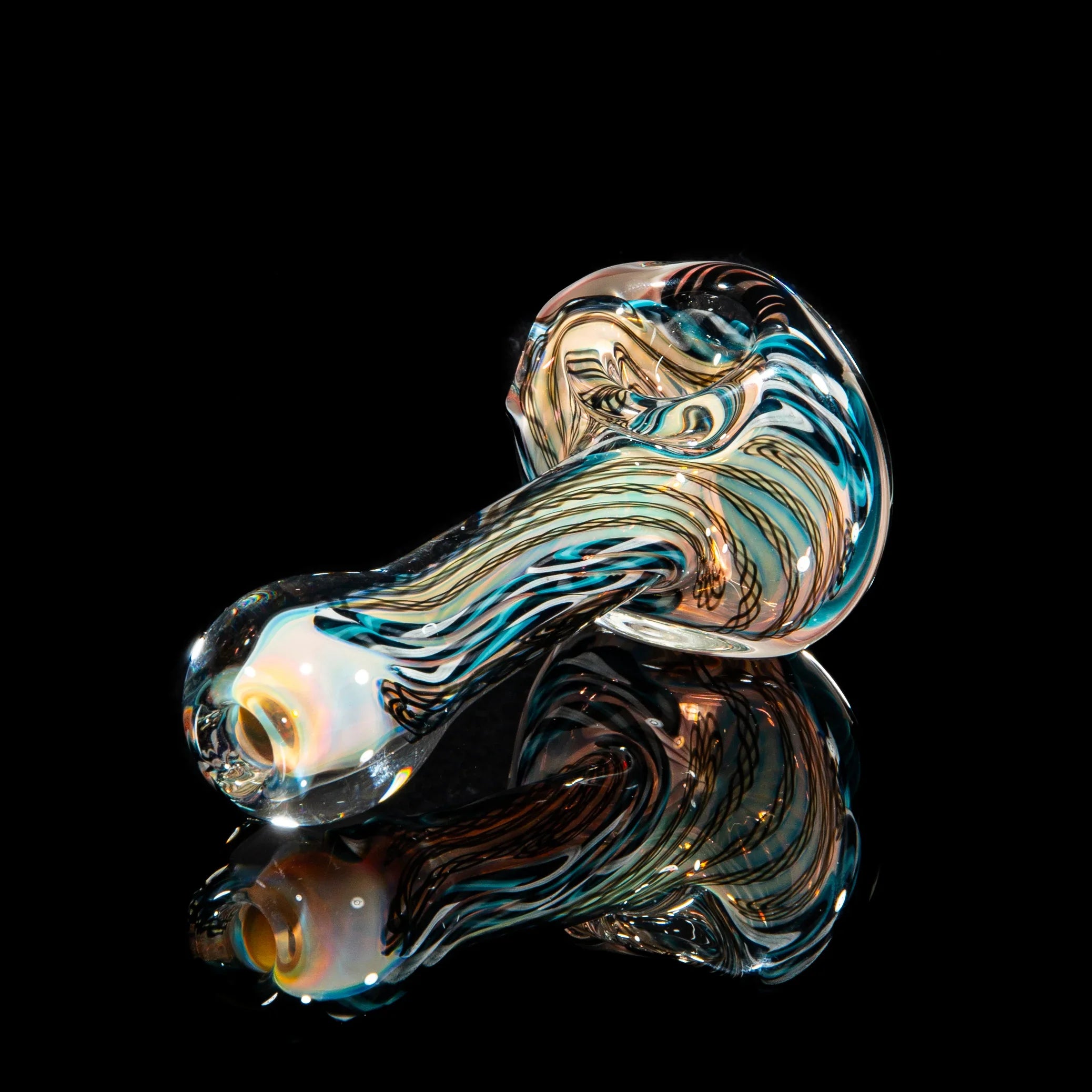 Brently Glass - Black, Blue & White Cane w/ Latti Spoon