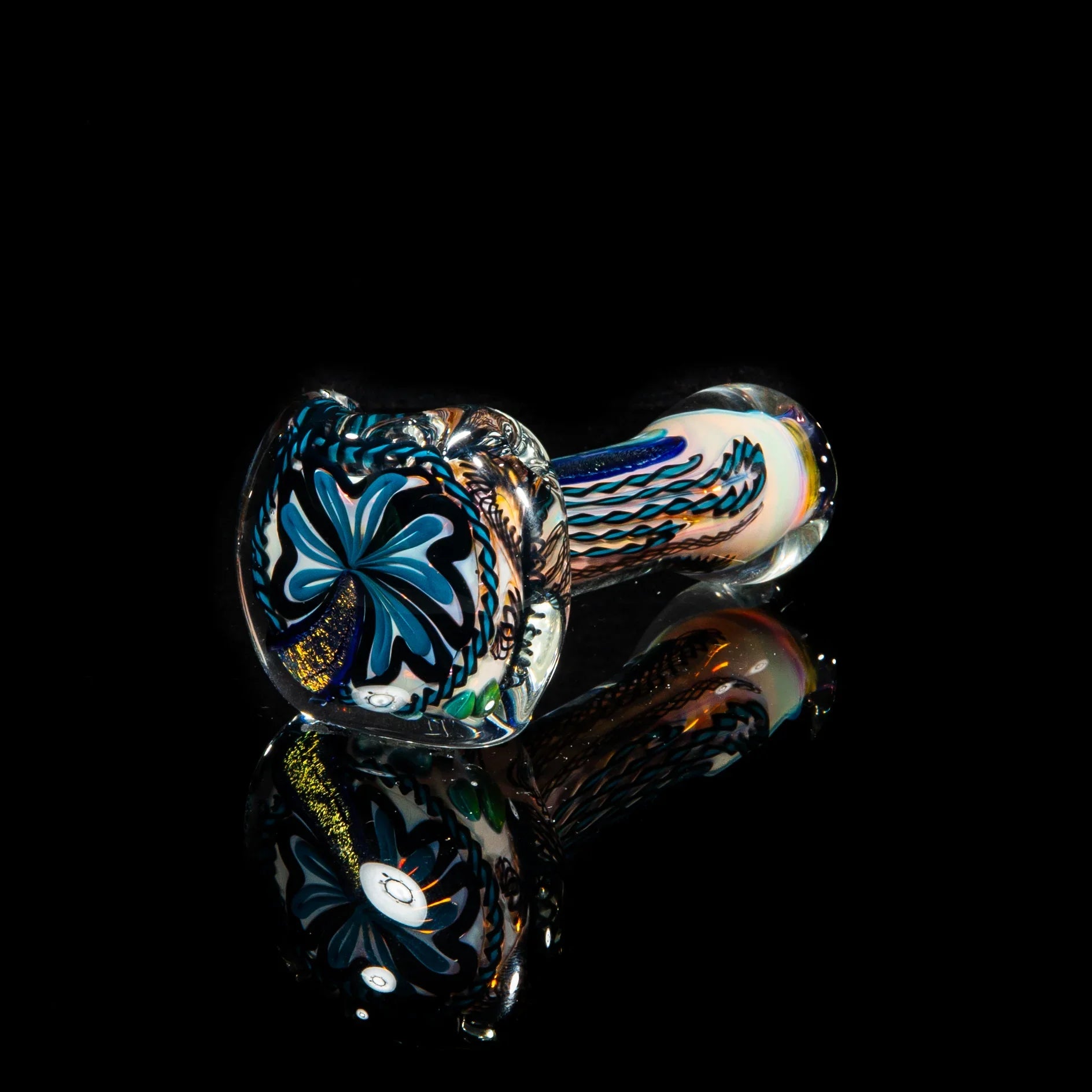 Brently Glass - Blue & Gold Dichro Strip Spoon