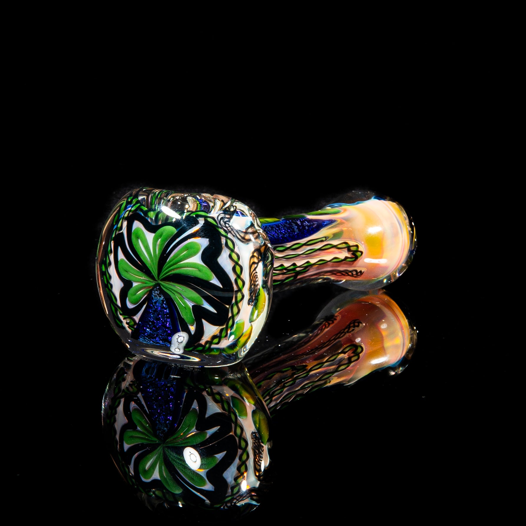 Brently Glass - Green & Blue Dichro Strip Spoon