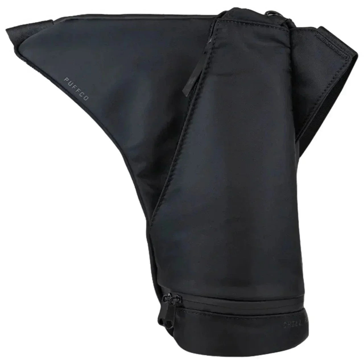 Black Puffco carrying case for vaporizers with zippered storage and padded design