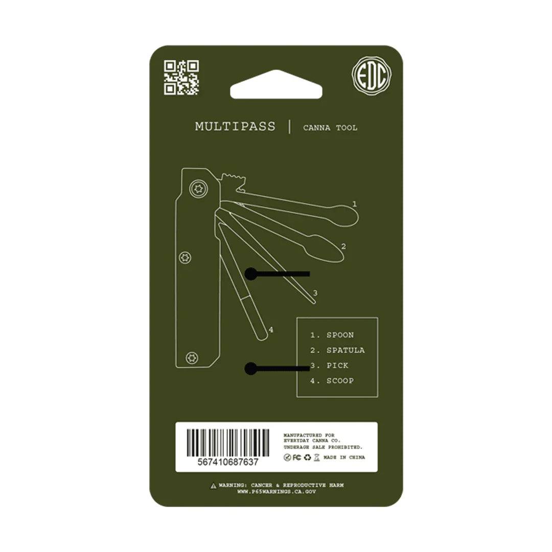Multipass canna tool packaging showing spoon, spatula, pick, and scoop features