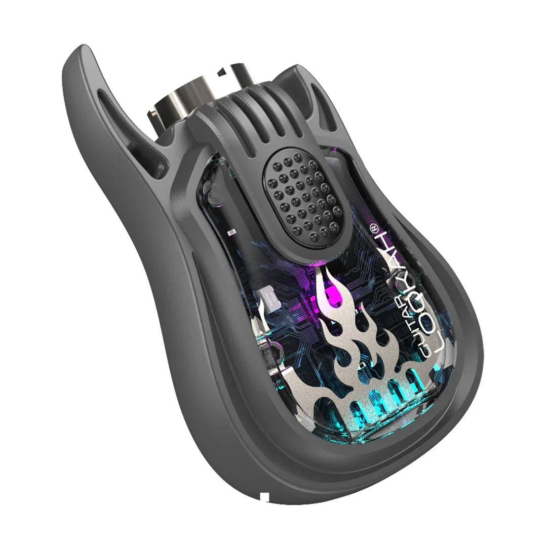 Sleek gray electronic vaporizer with circuit design and flame pattern, isolated on white