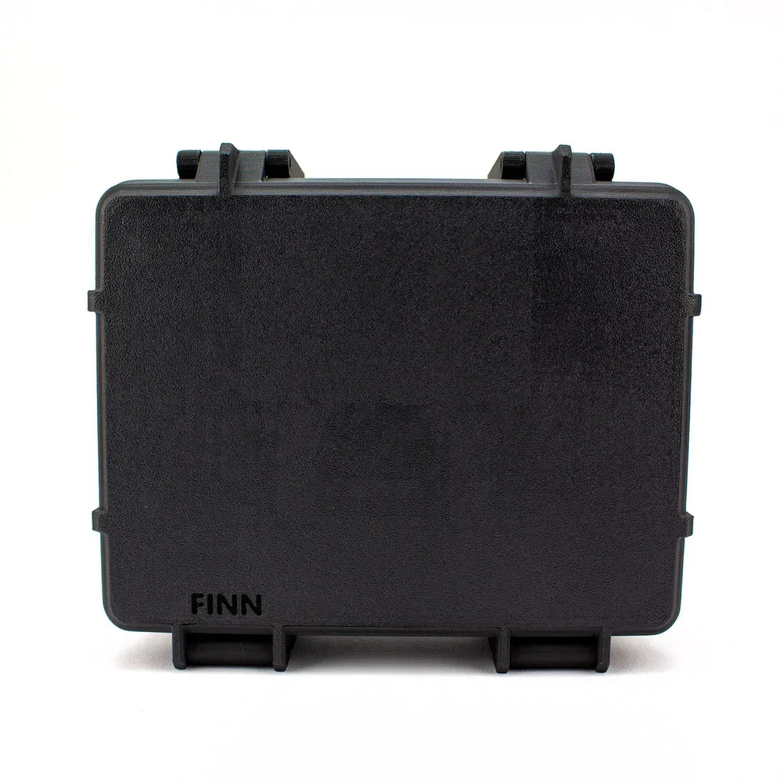 Black hard plastic protective carrying case labeled 'FINN' on white background