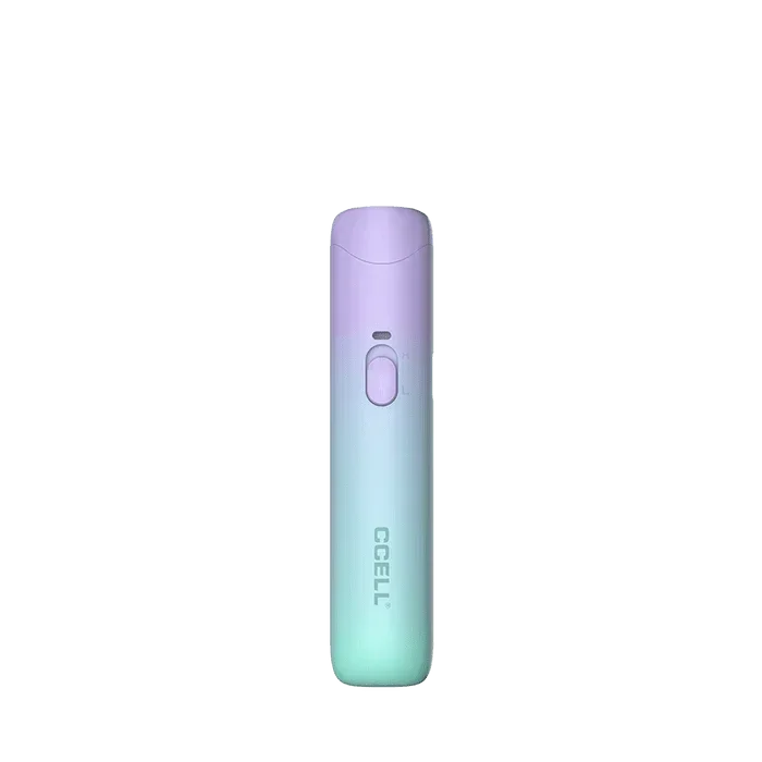 Gradient pastel vape battery with single button and CCELL logo, isolated on white background.