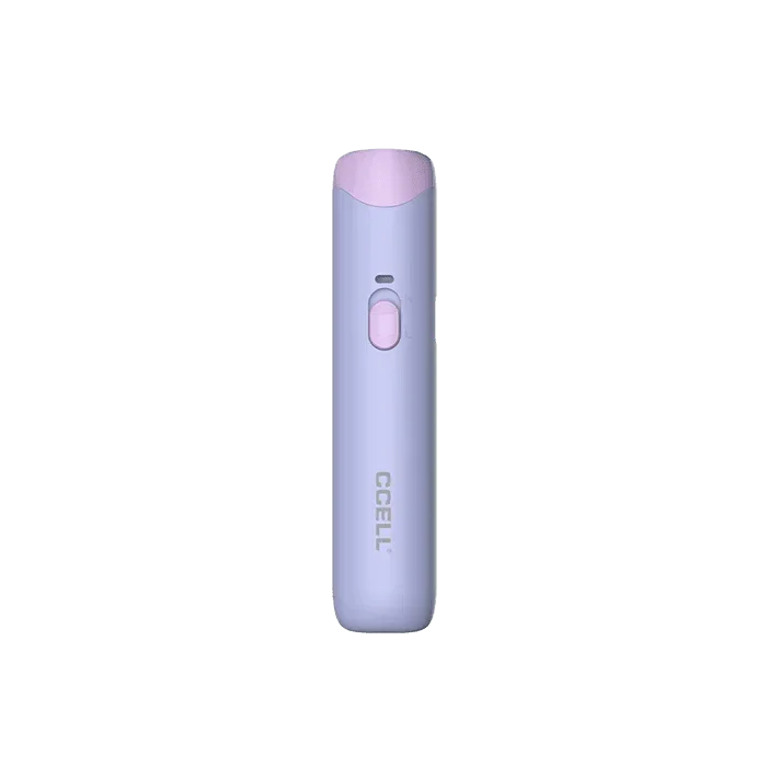 Pastel purple CCELL Go Stik vape battery with soft pink button, front view on white background