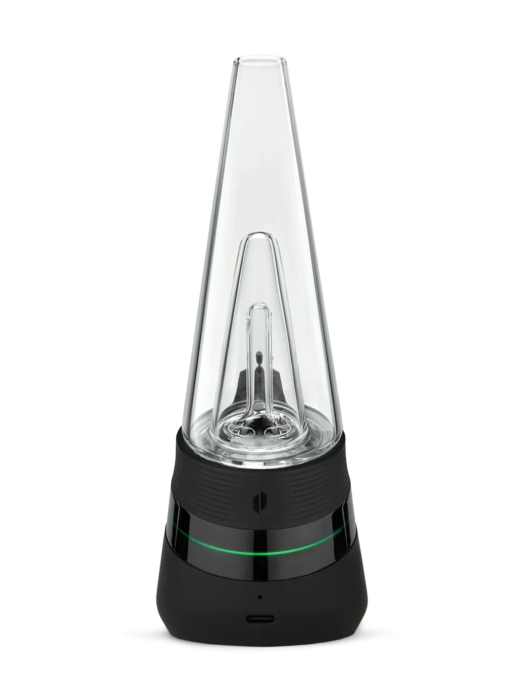Modern glass and black electronic dab rig vaporizer with conical mouthpiece