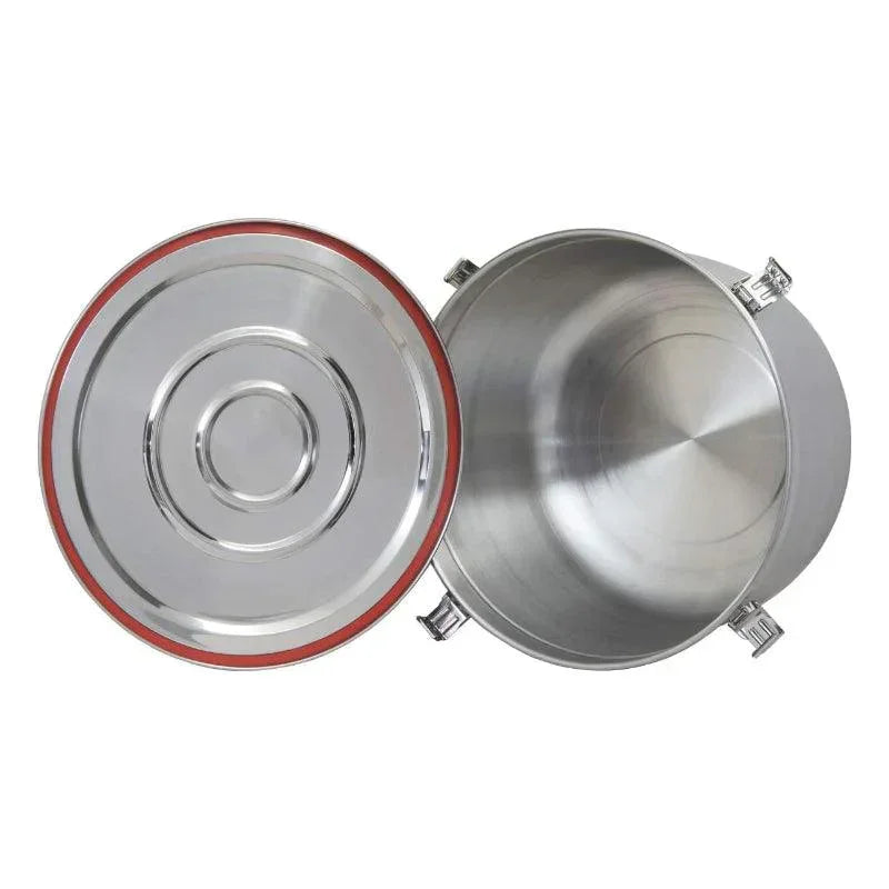Stainless steel humidity controlled storage container with lid and secure clasps