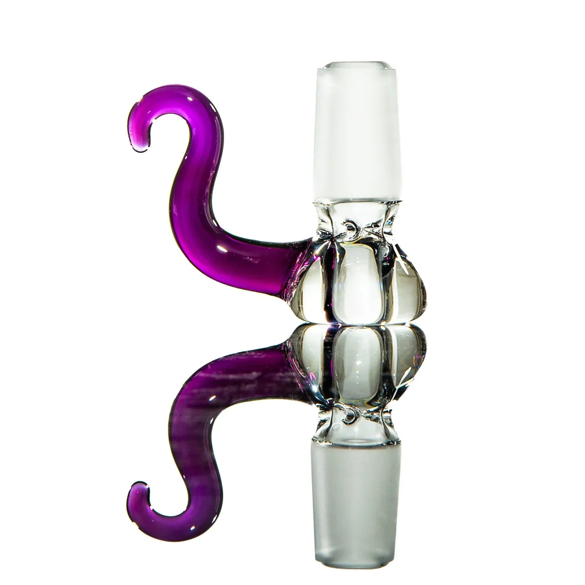Gold and amethyst glass 18mm pinch slide with hook handle on white background